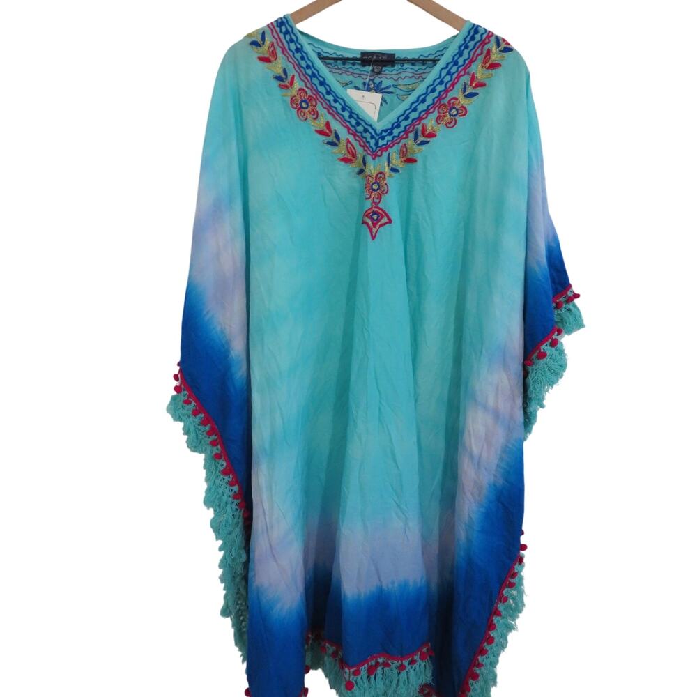 Fig & Vine Women Sz 1X Blue Ombre Boho Kaftan Cover Up Beach Resort Swimwear